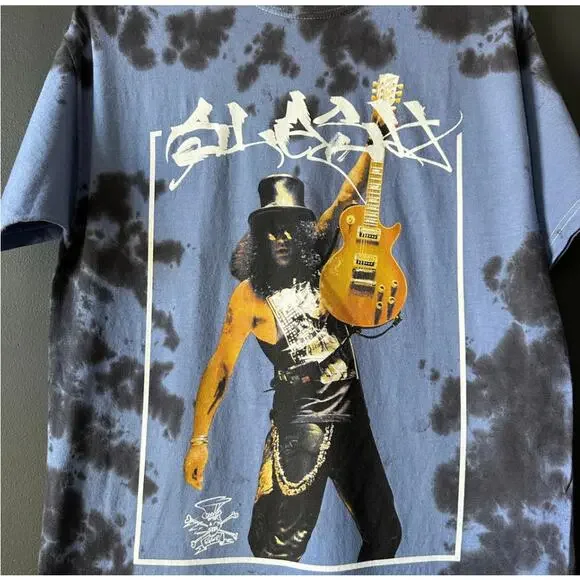 SLASH Guns N Roses 90s Graphic Blue Tie Dye Tee NEW Size Medium Large - Picture 3 of 6